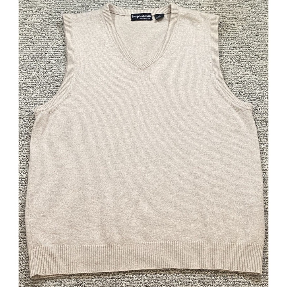 Joseph‎ & Lyman Vest Mens Large Beige 100% Cashmere V Neck Pullover Sweater